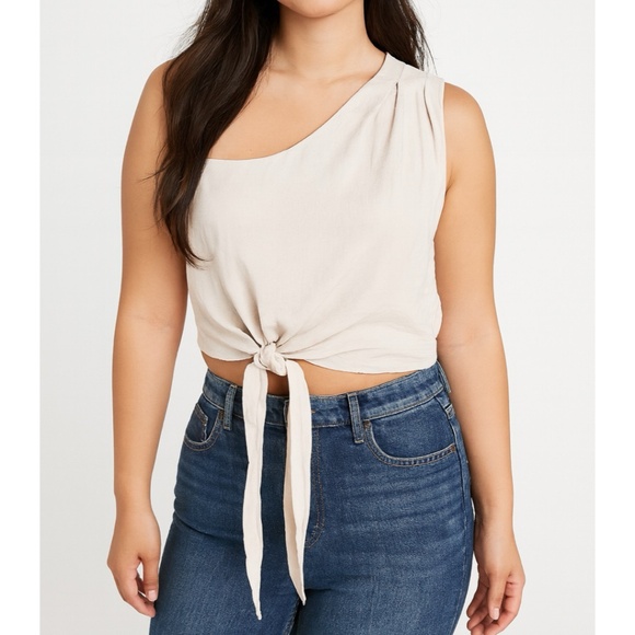 Peach Love California One Shoulder Tie Front Top - Picture 1 of 6